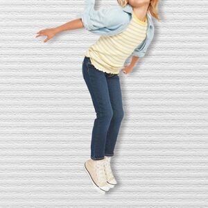 Skinny Built-In Tough Pull-On Jeans for Girls- Size XL (14) - Dark Blue wash